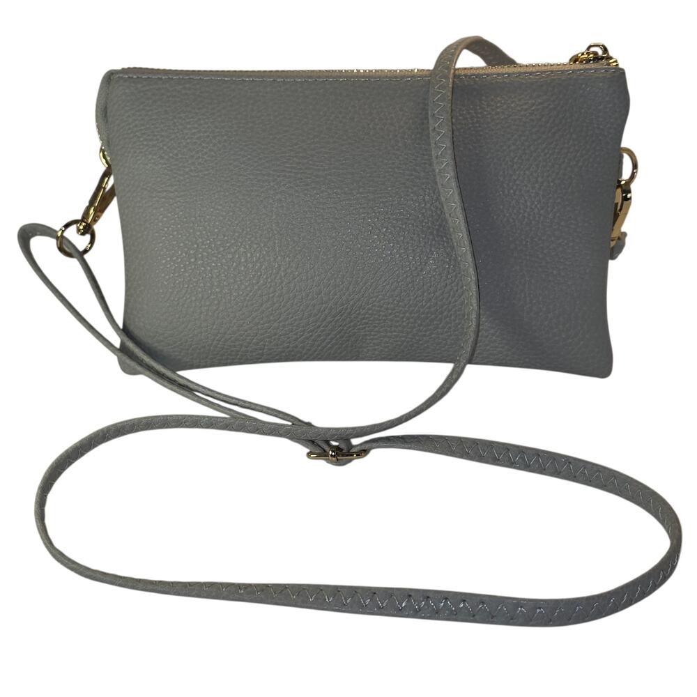 Jen & Co. Riley Gray Pebbled Vegan Leather Triple Compartment Crossbody Purse